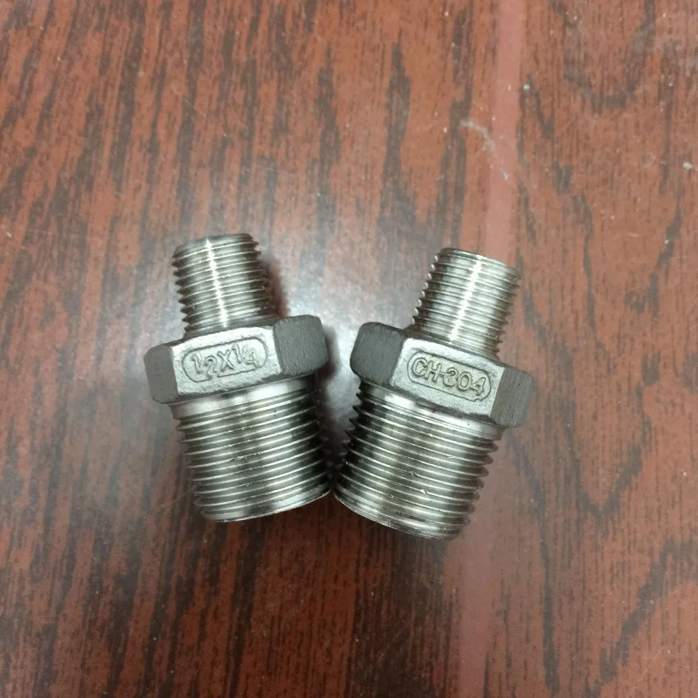 

2pcs 1/2" Male x 1/4" Male Hex Nipple Threaded Reducer Pipe Fitting Stainless Steel 304 BSP