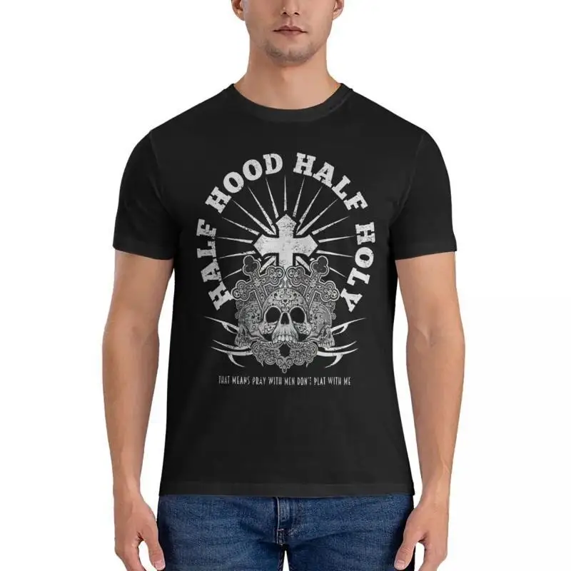 Camiseta Cross Hood Holy para hombre, 100% algodón, novedosa, cuello redondo, media manga