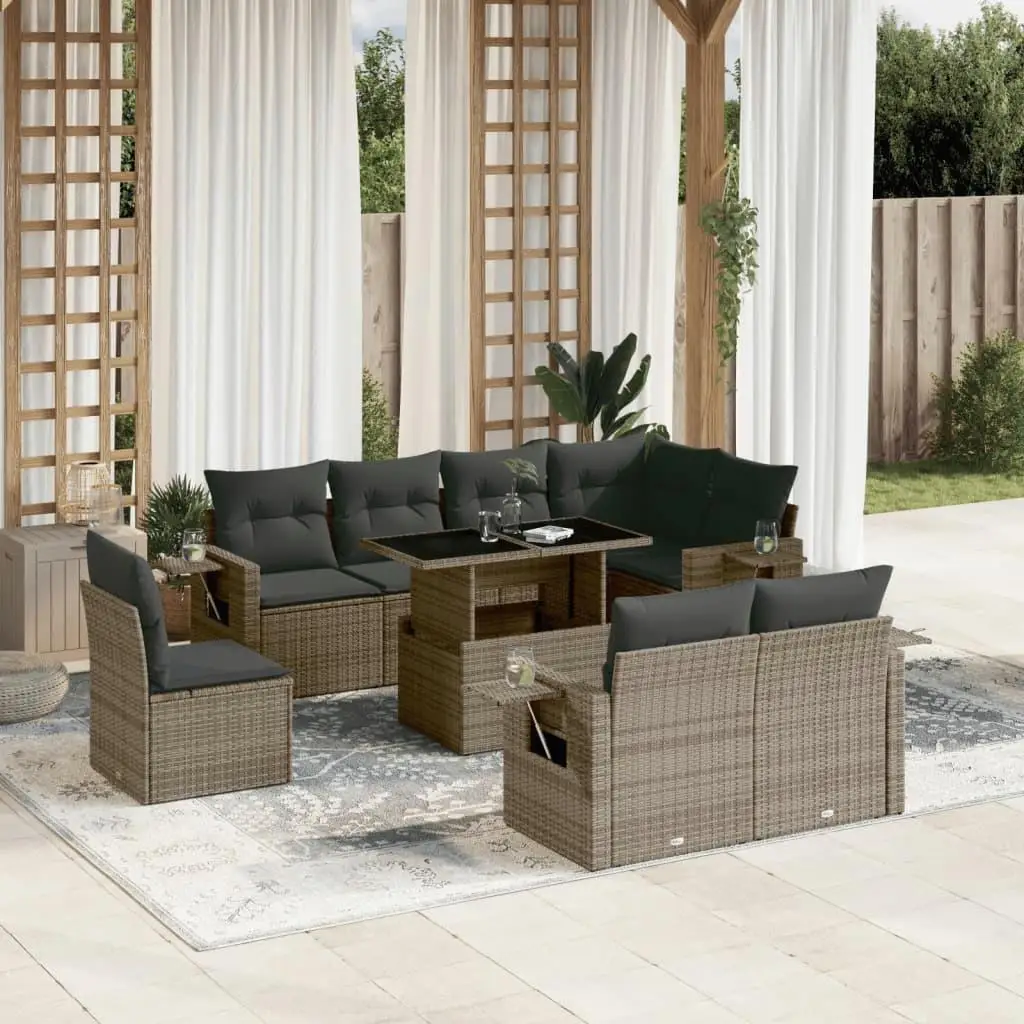 

Adjustable Armrest Gray PE Rattan Large Garden Sofa Set Outdoor Furniture Cushions Comfortable Seating