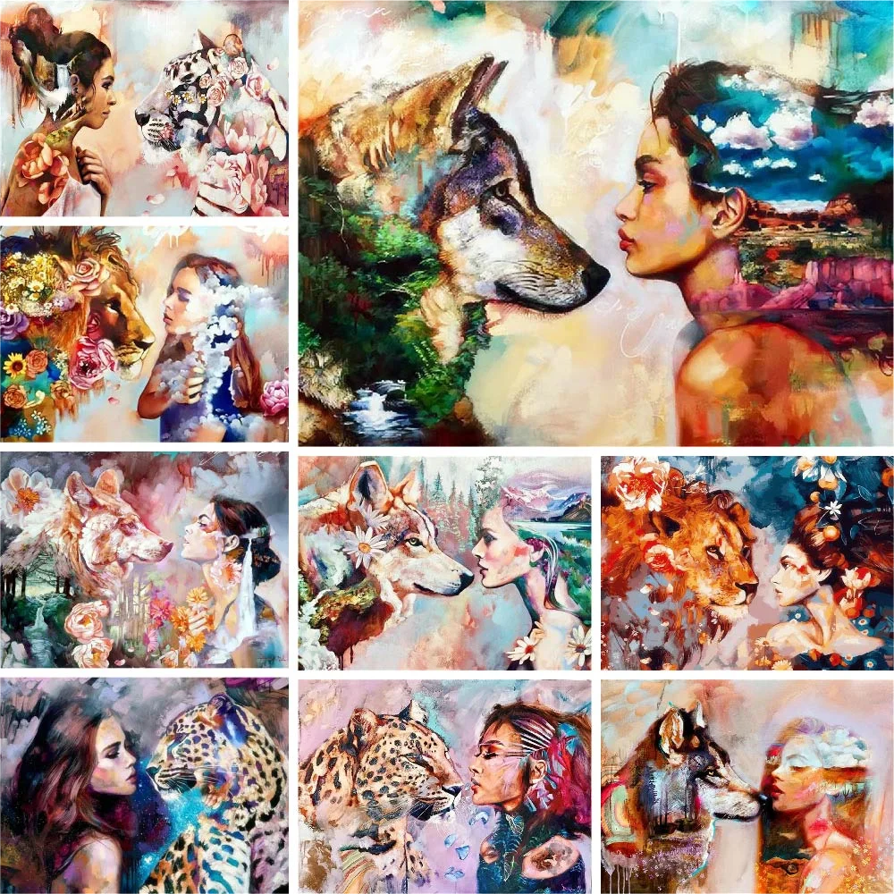 

Women And Animals Acrylic Picture Paint By Numbers Oil Paintings Crafts Kit For Adults Wall Art Bedroom Decoration Unique Gift