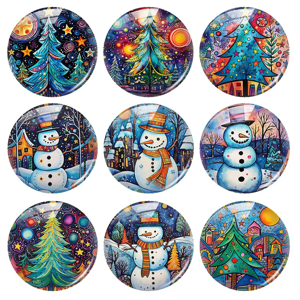 Handmade Christmas Tree Snowman Photo Glass Cabochon Flatback Charms Demo Flat Back Cameo For Diy Jewelry Making Accessories