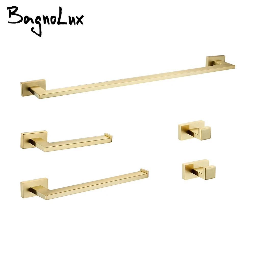 

Bathroom Accessories Kit Brushed Gold Stainless Steel Round Toilet Paper Holder Robe Towel Hooks Wall Mounted Hand Towel Bar