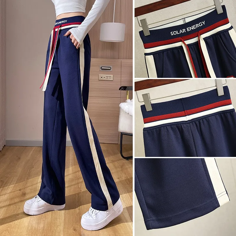 

Модные женские спортивные брюки-джоггеры с широкими штанинами и надписью на поясе, осенняя новинка, повседневные свободные брюки-харланы с завязками