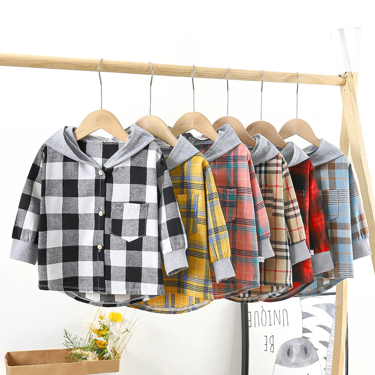 

Kids Hooded Plaid Long Sleeve Shirt Jacket 2025 Baby Boy 2-9Y Children Casual Button-Down Girls' Autumn Clothes Coat with Pocket