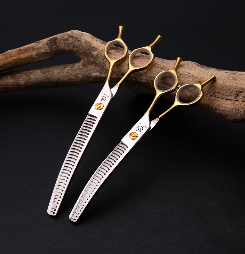 Fenice JP440C High Quality 7.0/7.5 inch Professional Dog Grooming Scissors Curved Chunker Scissors Grooming for Dogs Face Body