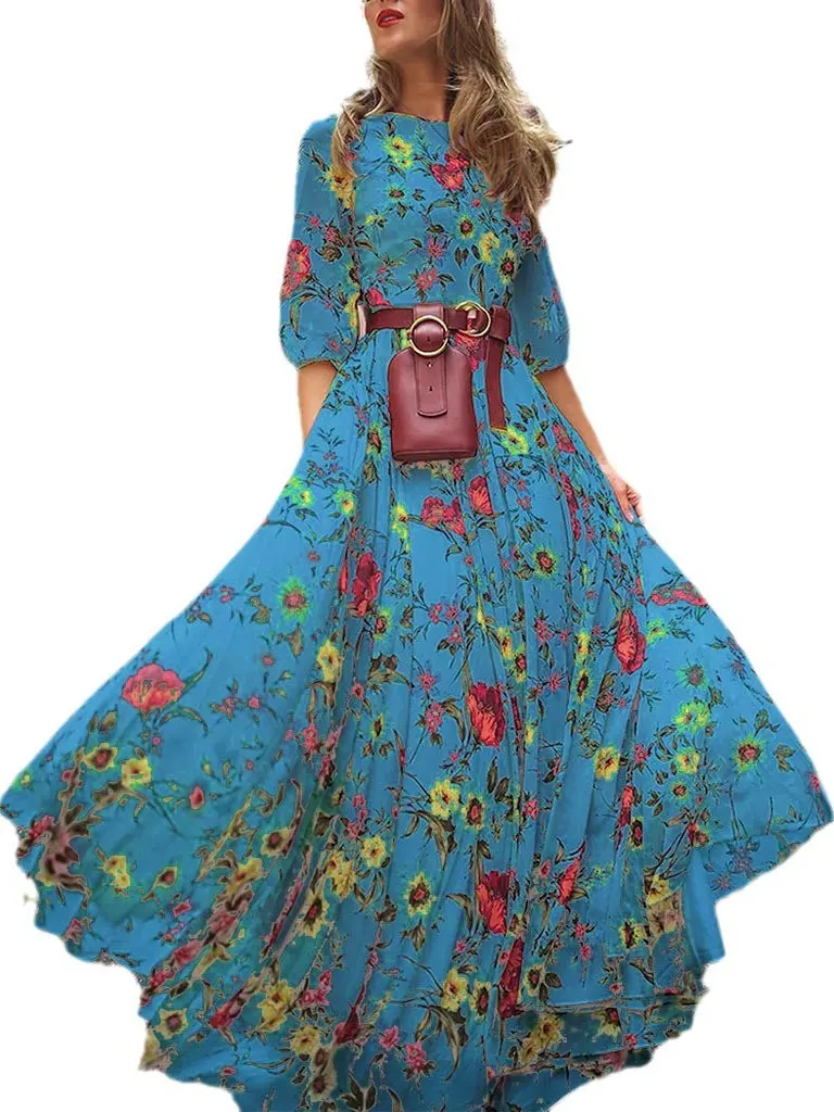 Lâche mi Sve rond Ne imprimé Dr femmes rue Sle confortable été décontracté a-ligne Dr basique Sle