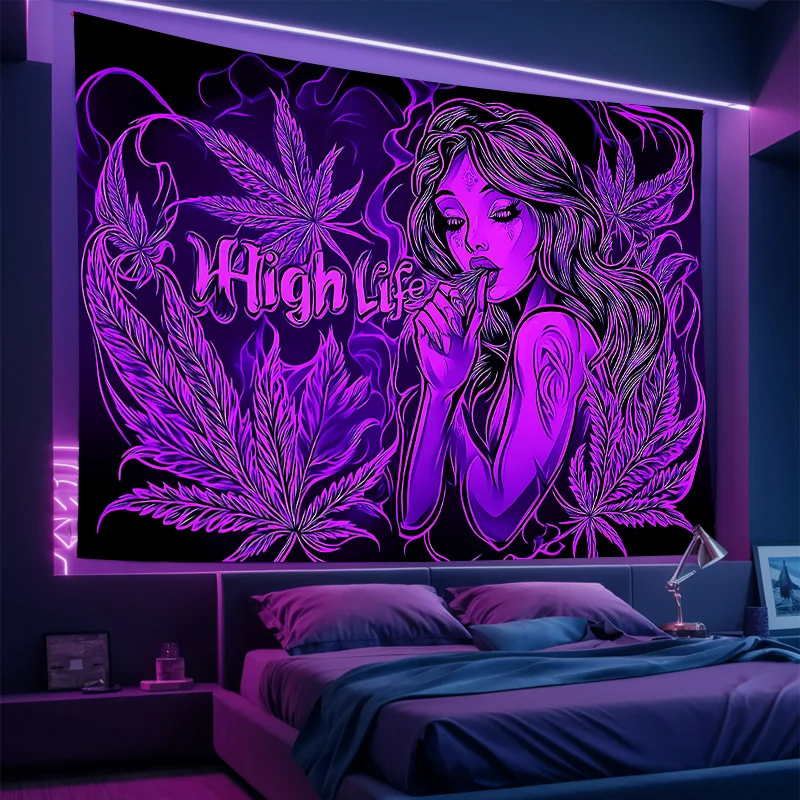 VIKAMA Trendy High Street Tapestry Purple Black Neon Art Decoration Esports Room Studio Personalized Background Cloth Decor
