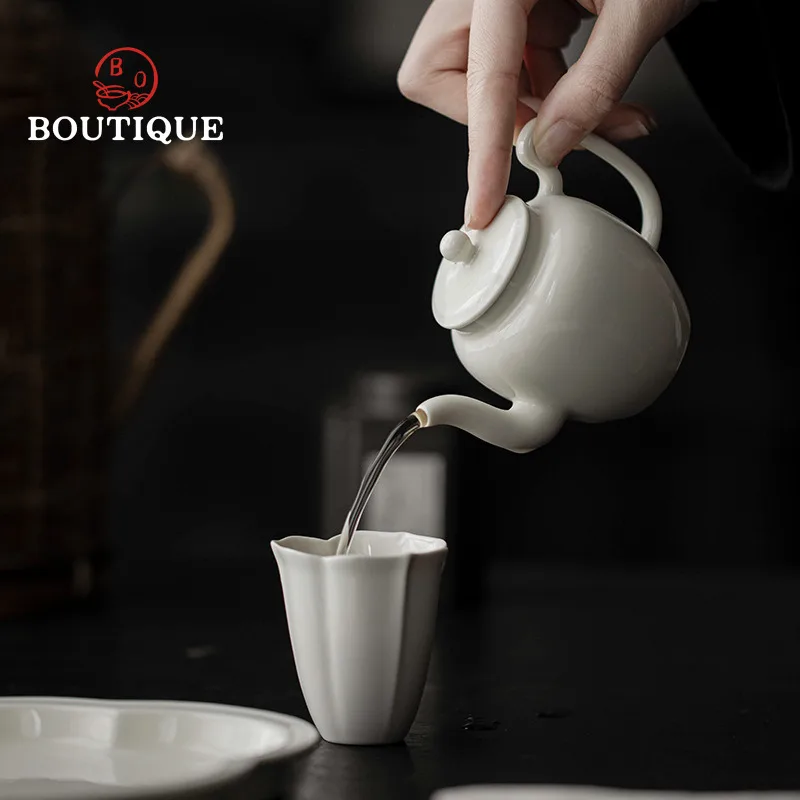 Grass Ash Handmade Petal Tea Cup Ceramic Cup For Tea Kung Fu Tea Set Tea Cups Home White Cup Small Master Smelling Unusual Cup