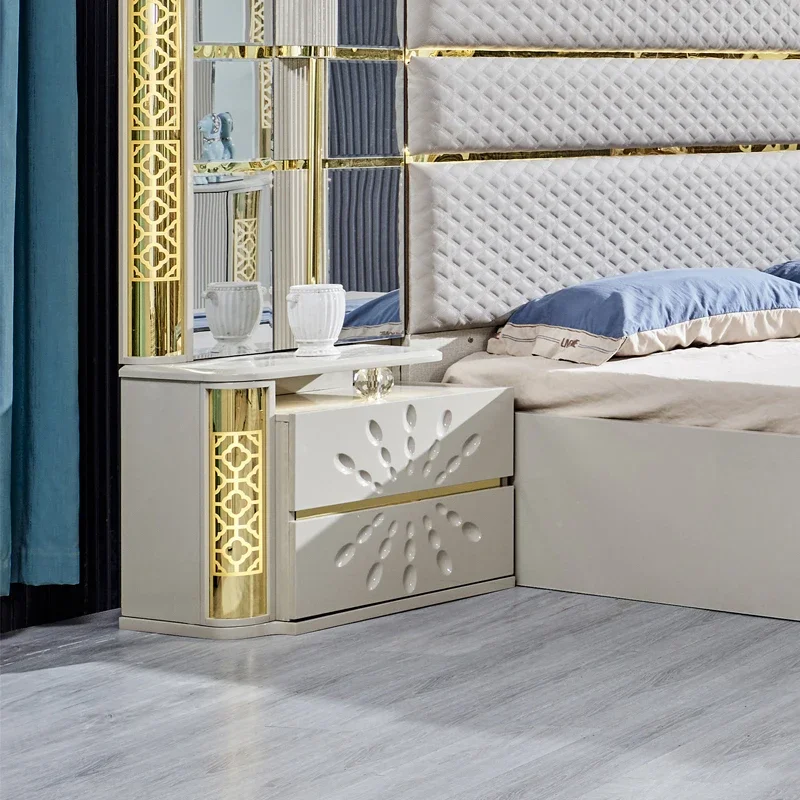 z High Quality Modern Design King Size Bed Led Headboard Wood Frame Home Villa Luxury Full Wooden Bedroom Furniture Set