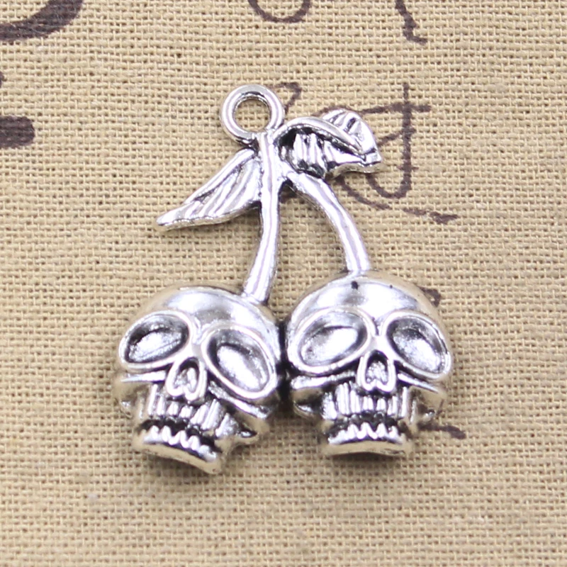 6pcs Charms Skull Cherry 39x32mm Antique Silver Color Pendants DIY Crafts Making Findings Handmade Tibetan Jewelry