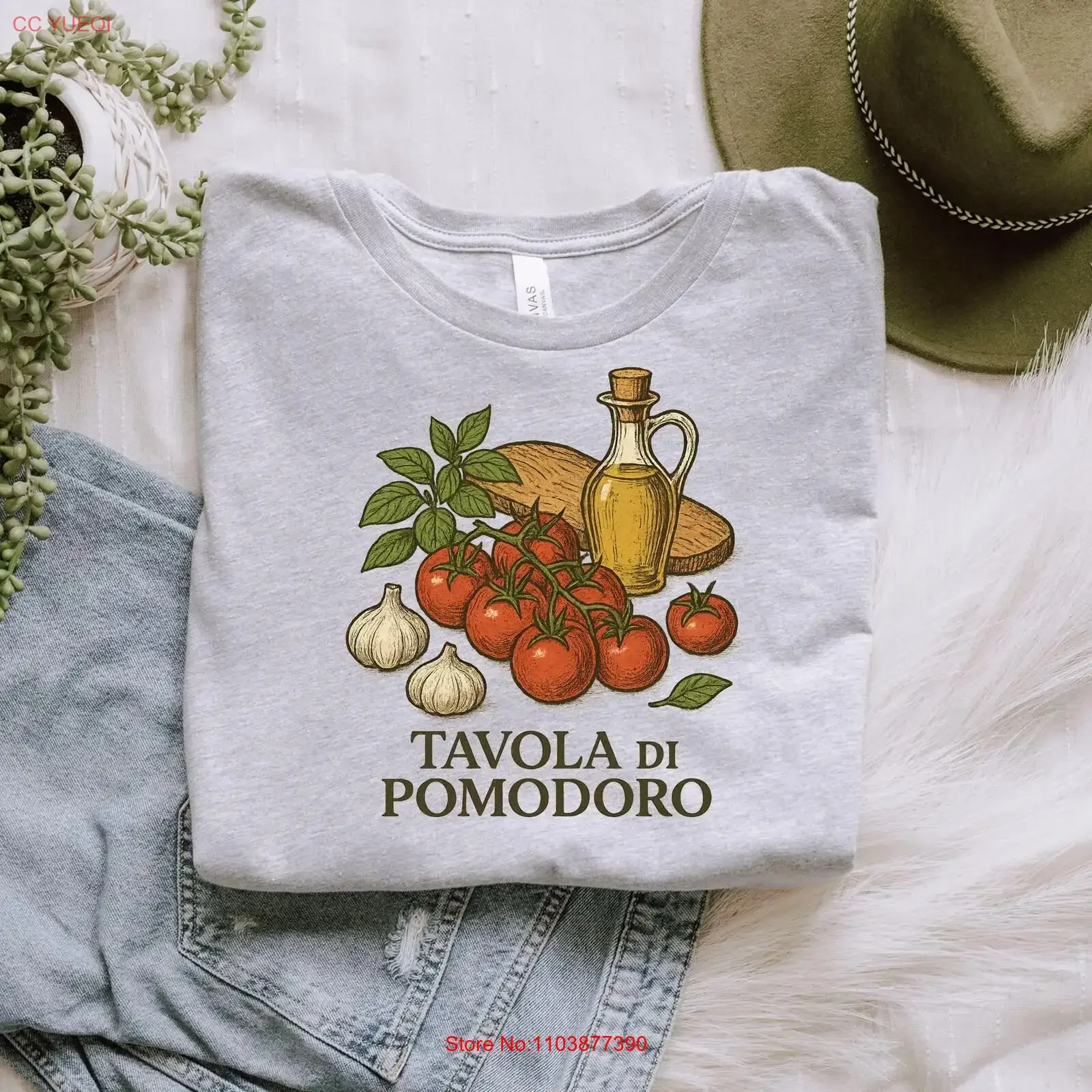 Camiseta Tavola di Pomodoro con diseño vintage de tomate italiano, aceite de oliva y albahaca, para amantes de la gastronomía y chefs, con efecto lavado.