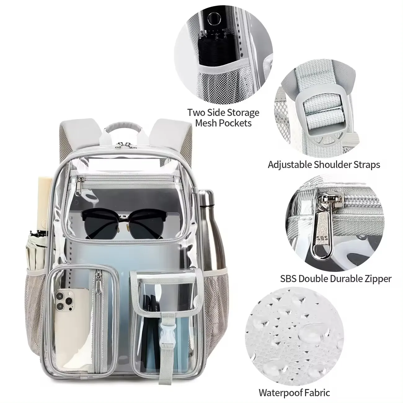 AOK Fashion Gray Transparent Jelly Backpack Student Lightweight Women Backpack Ladies Casual Simple Backpack School Bags College