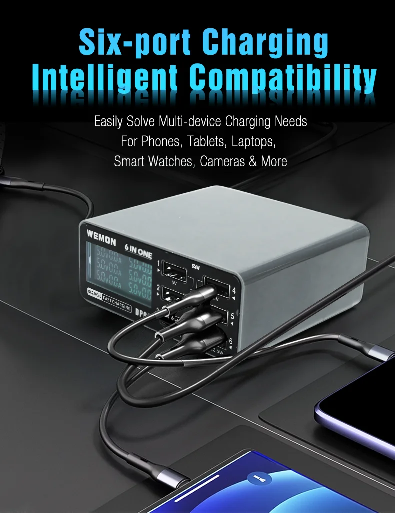 

Многопортовое зарядное устройство WEMON DP01 DP02 DP03 с портом беспроводной зарядки QC PD PPS USB 76 Вт 65 Вт 85 Вт для мобильного телефона Ipad