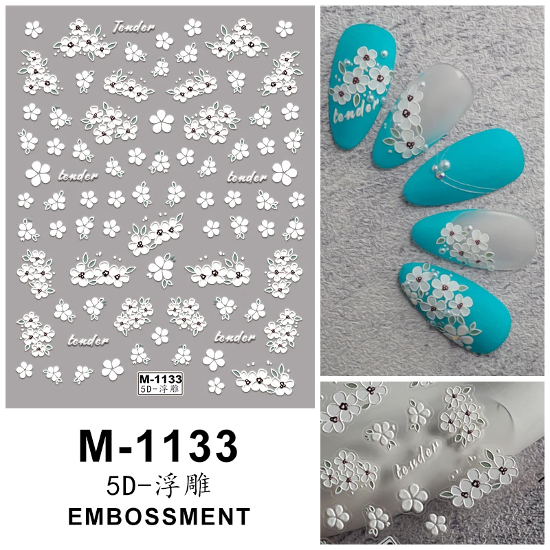 Nail Art Stickers Decals 5D Embossed Self-Adhesive Cartoon Flower Butterfly Star Nail Stickers image 6