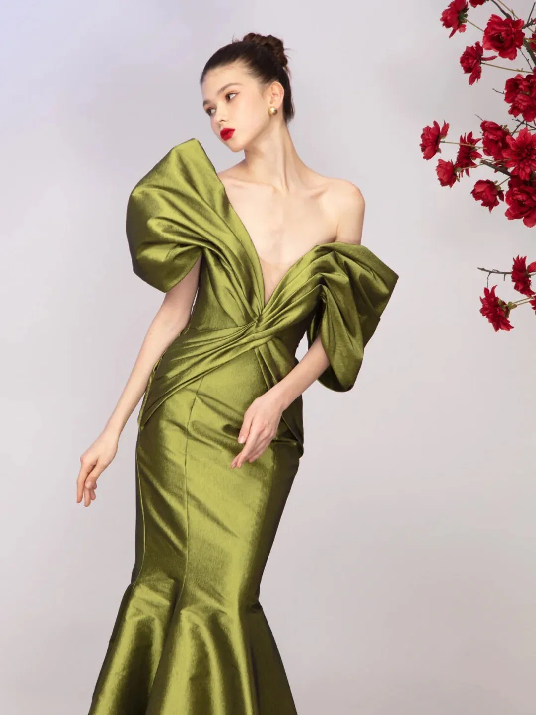 RONGKUN Green Silk Satin Mermaid Evening Dress 2023 Off The Shoulder Women Formal Prom Gowns Party Robes De Soiree Custom Made