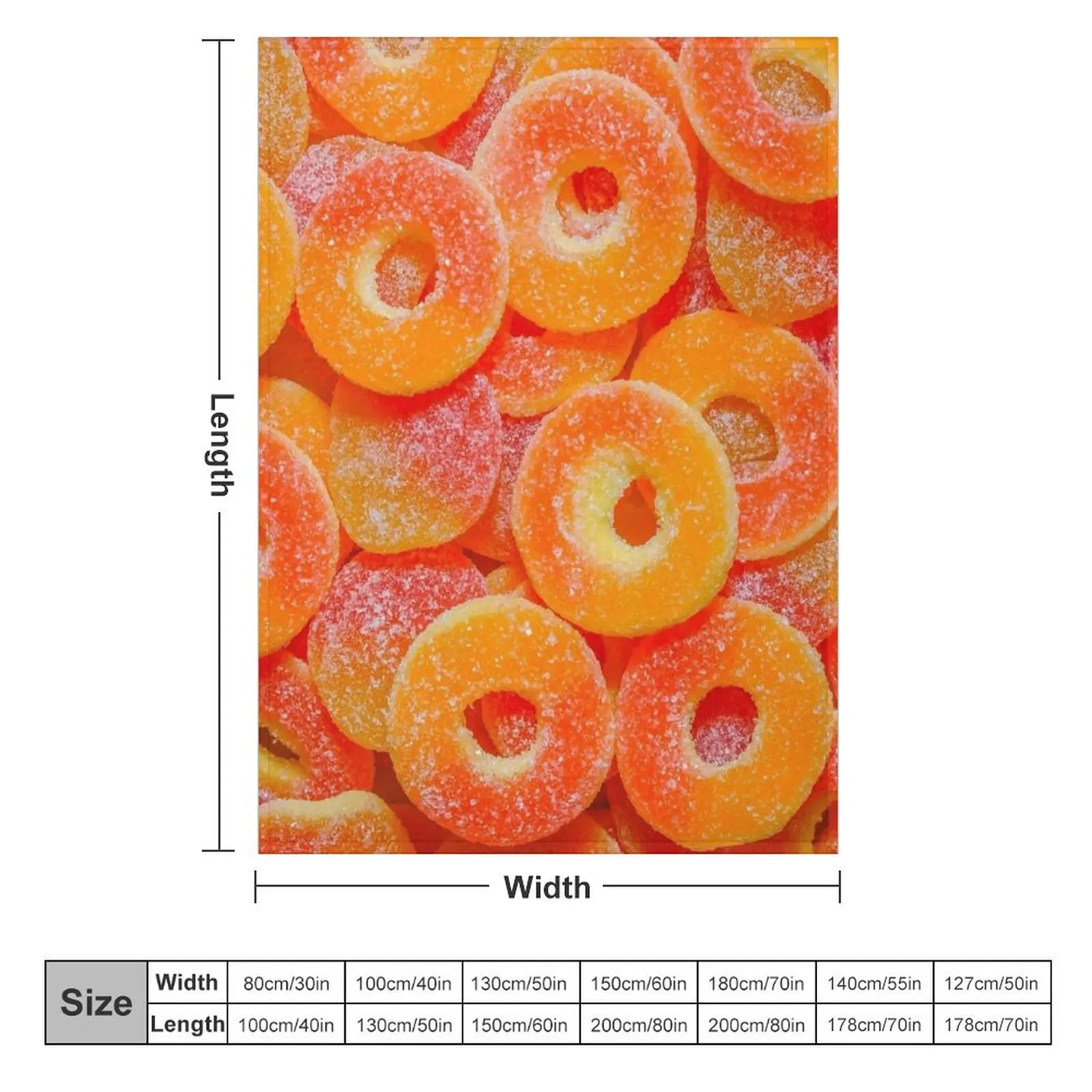 Sour Peach Slices and Rings Gummy Candy Photograph Throw Blanket funny gift Hairy decorative Sofa Quilt Blankets