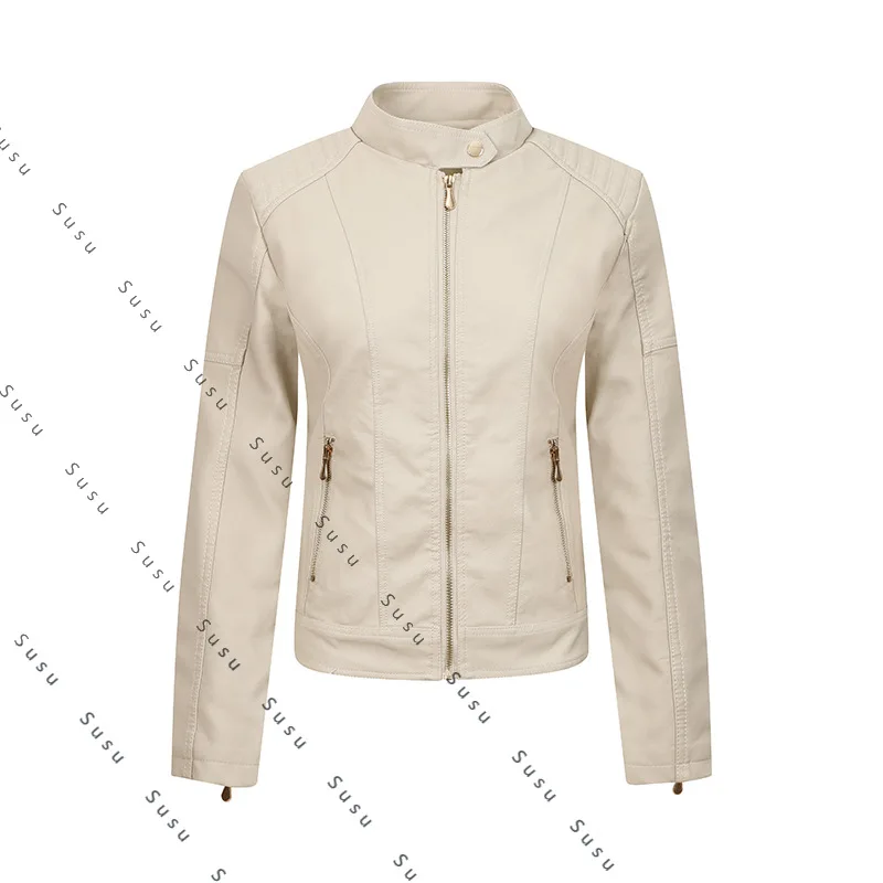 

2025 new PU women's leather jacket women's motorcycle suit fleece thickened slim women's leather jacket