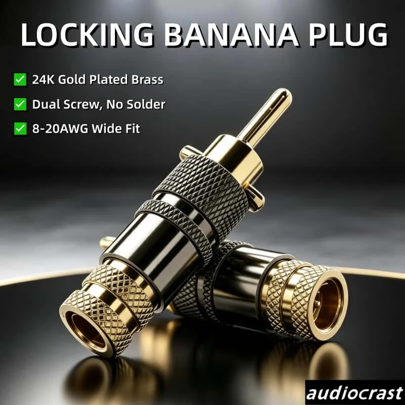 Audiocrast 4/8pcs Locking Banana Plug 24K Gold Plated Brass Dual Screw No Solder Speaker Cable Connector For Amplifier HiFi DIY