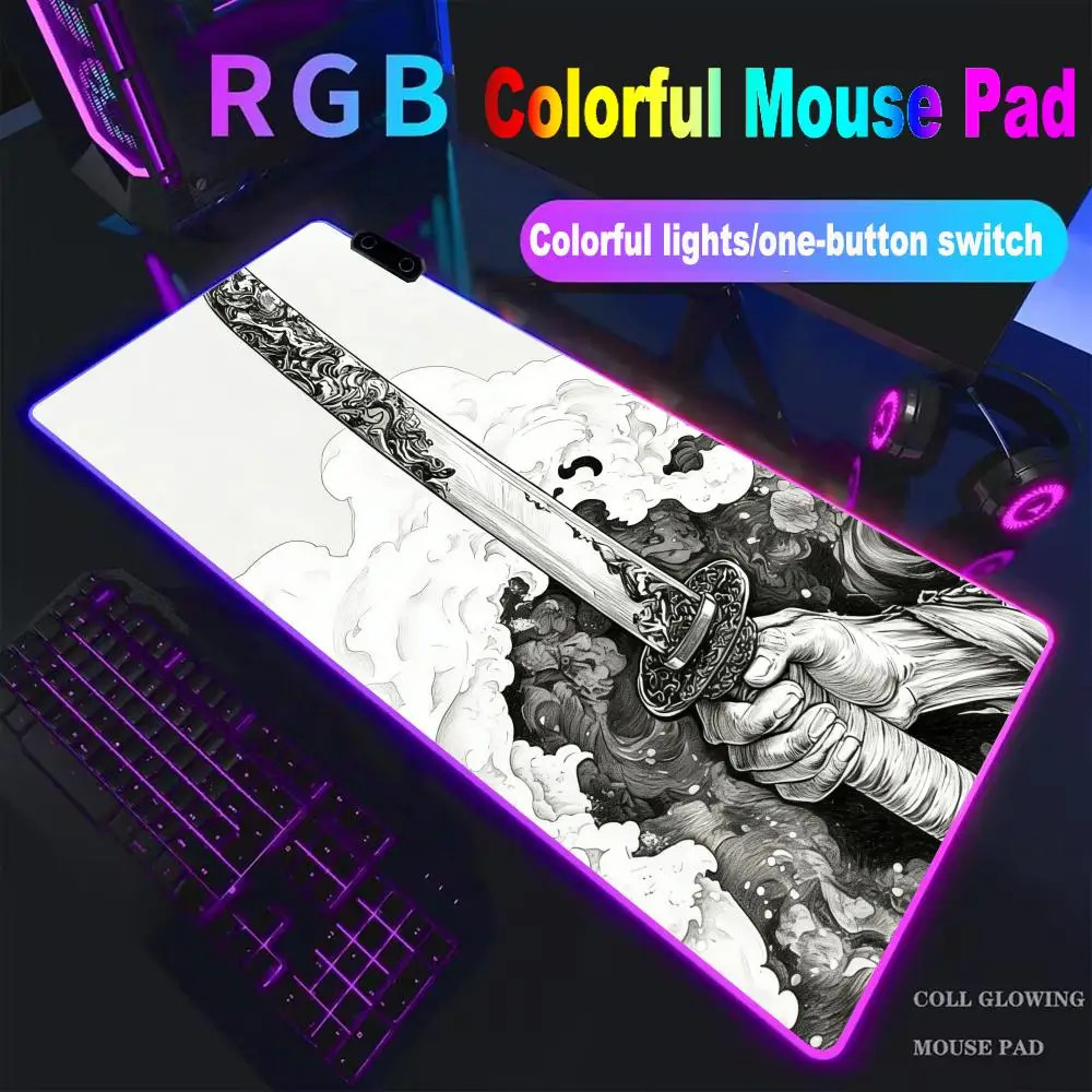 

XAXC Extended gaming mouse pad with Japanese samurai design oversized seam edge washable non-slip rubber sole, 31.5x11.8 inches