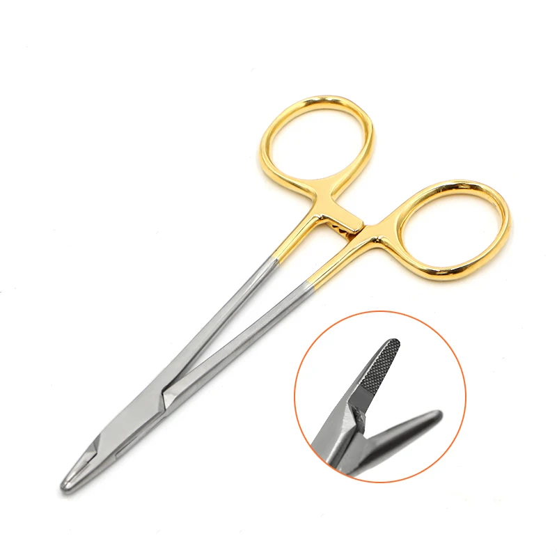 Tiangong gold handle needle holder stainless steel double eyelid surgery tool beauty plastic insert suture holding needle clamp