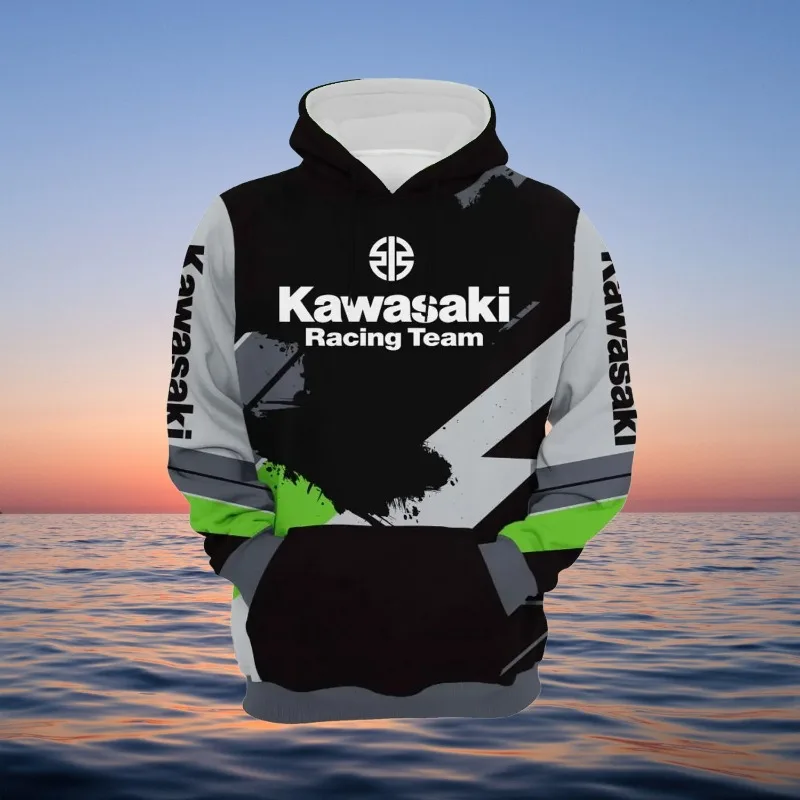 

MOTO-Осенняя мужская толстовка с капюшоном Kawasaki, простая теплая и удобная свободная толстовка с принтом для занятий спортом на открытом воздухе
