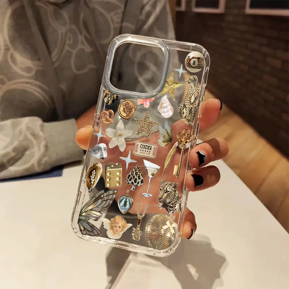 الجمالية واضحة جراب هاتف الذهبي ليوبارد طباعة ملصق مصممة غطاء آيفون 17 16 15 14 13 12 11 برو ماكس زائد XR X XS 7 8 #1