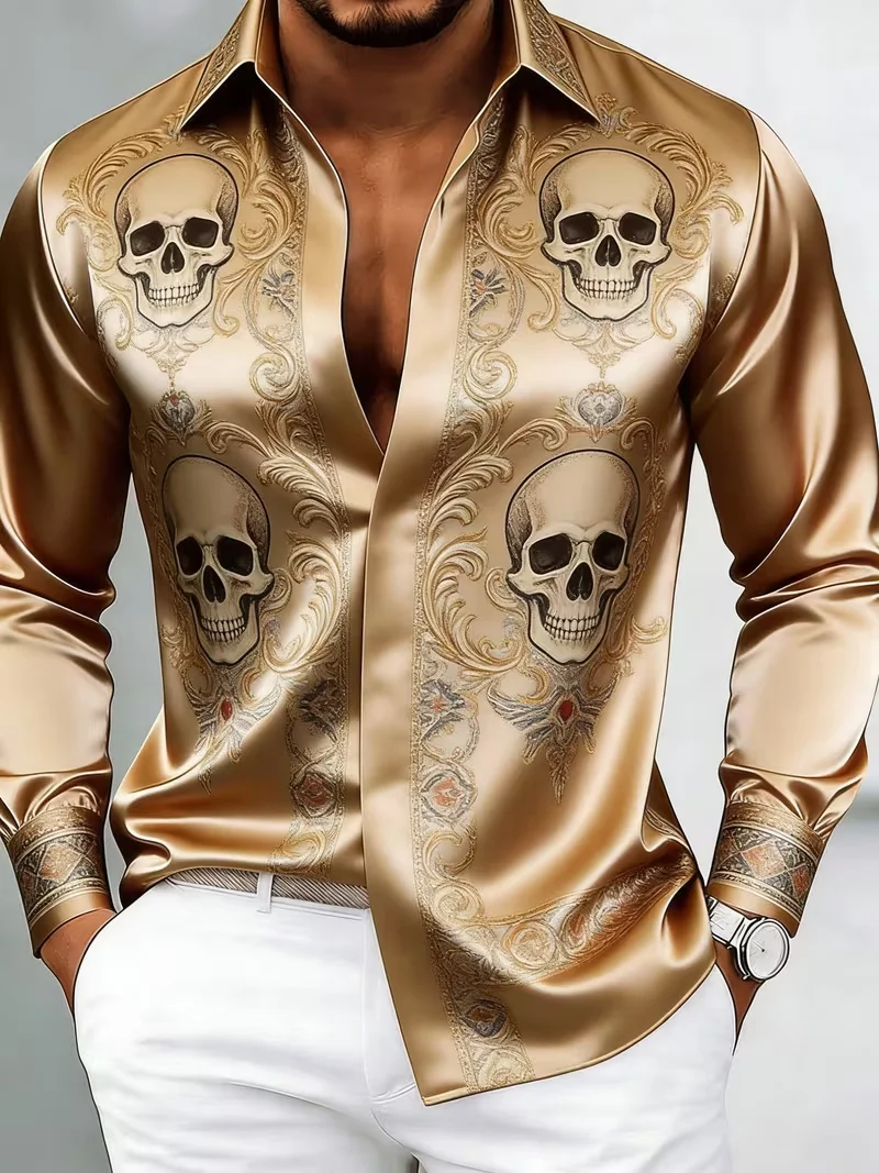 New Gradient Starry Sky Shirt Milk White Grey Gradient Satin Gilded Starlight Art Men's Long Sleeve Shirt