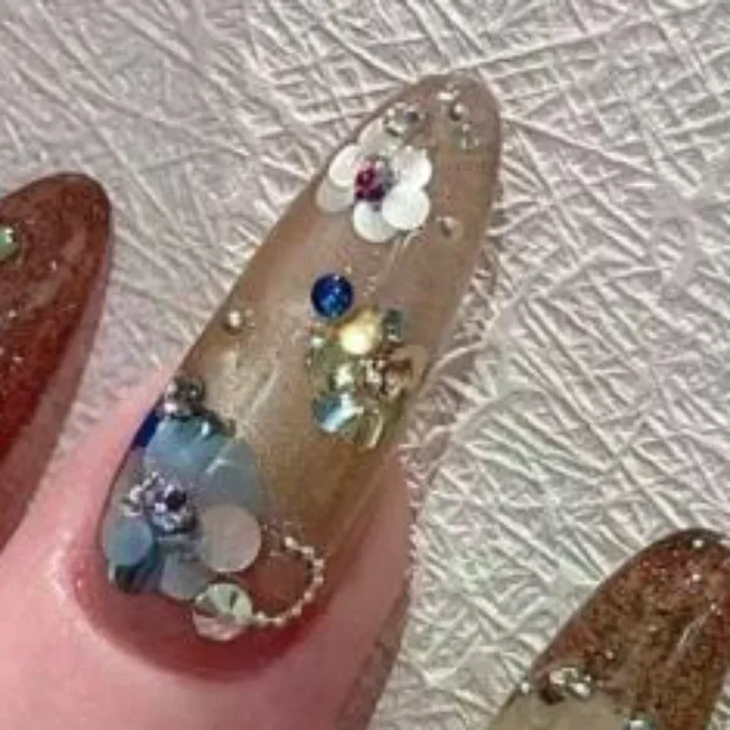 1 Box 6/12 Grids Round Nail Glitter Sparkling Flakes Nail Charms Manicure Decor 3D Spliced Flower Polka Dot Nail Art Sequins