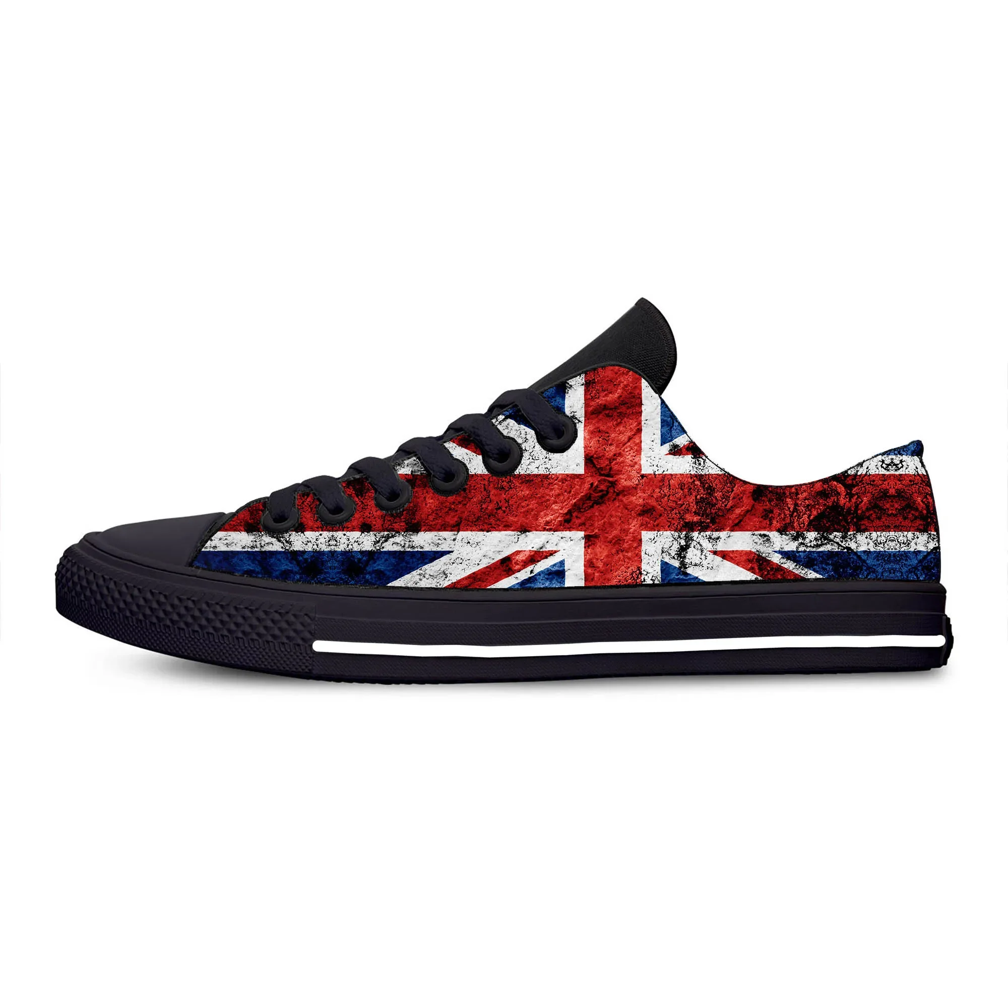 Sapatilhas Respiráveis Leves Masculinas e Femininas, Estampado 3D, Top Baixo, Bandeira Britânica, Union, Jack United Kingdom, Sapatos de Pano Casual, Reino Unido