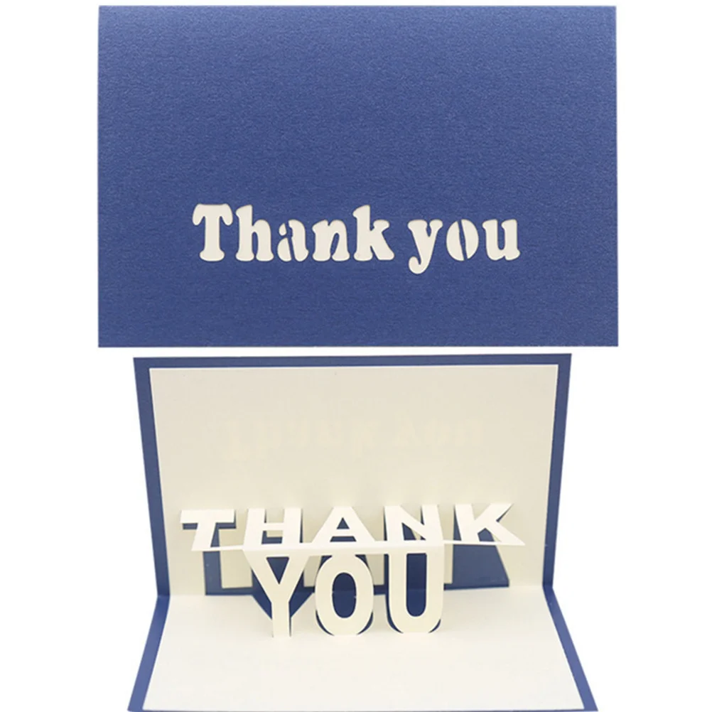 

3D Thank You Greeting Card Handmade Pop Up Design Hollow Craft for Mom Mother's Day Birthday Women's Day Gift Blue