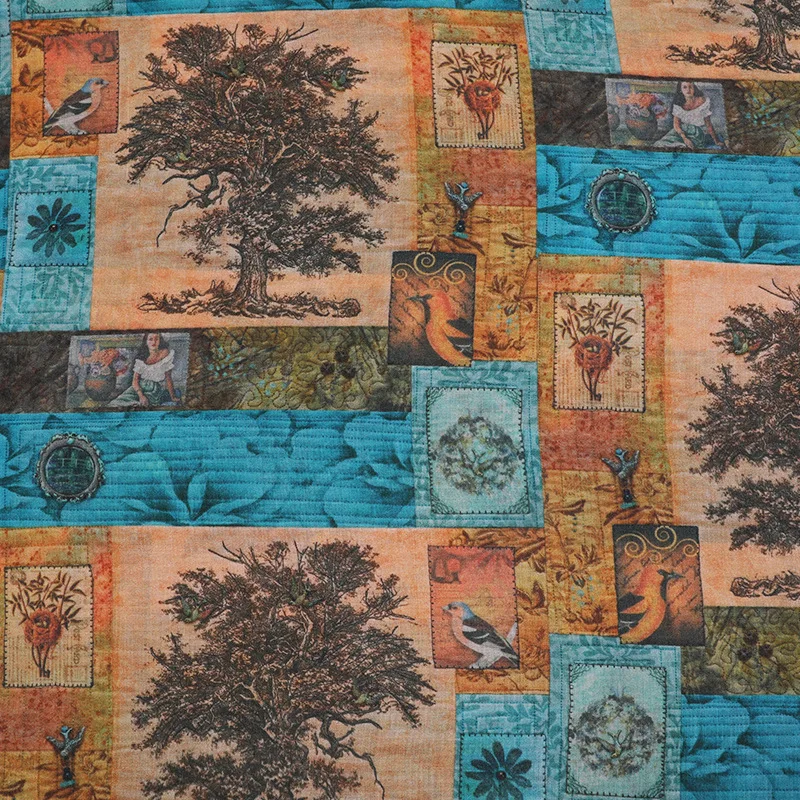 

1 ярд ткани рами Уникальная цифровая печать деревьев tissu Дизайнерский халат, платье, брюки, рубашка, пальто, ткань для материала