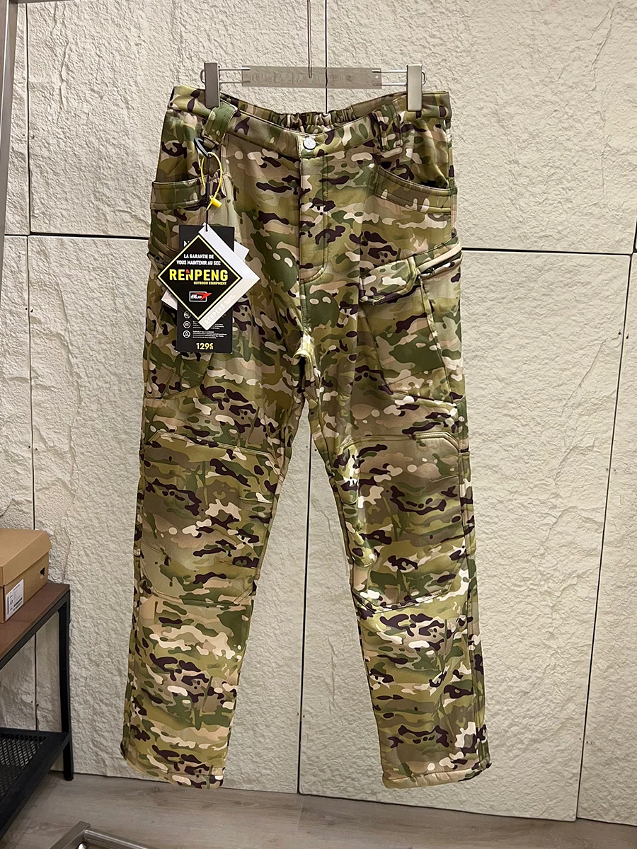 Tactical Functionality 3D Tailoring Fleece Lined Thickened Waterproof Camouflage Straight Leg Casual Pants Outdoor Sports