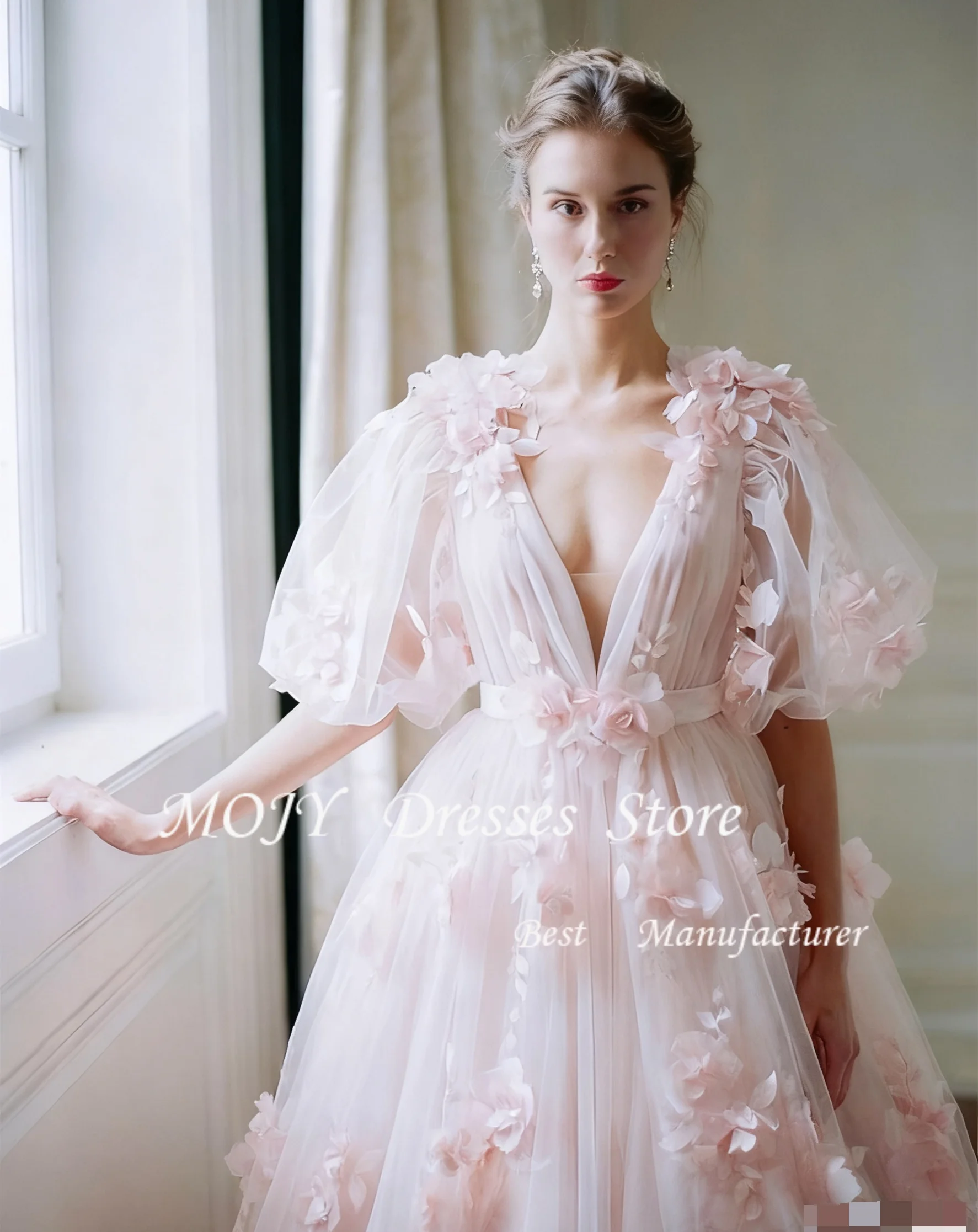 모지 맞춤형 우아한 이브닝 드레스 2026 특별한 날 드레스 3D 꽃 원단 웨딩 파티 드레스 신부 드레스