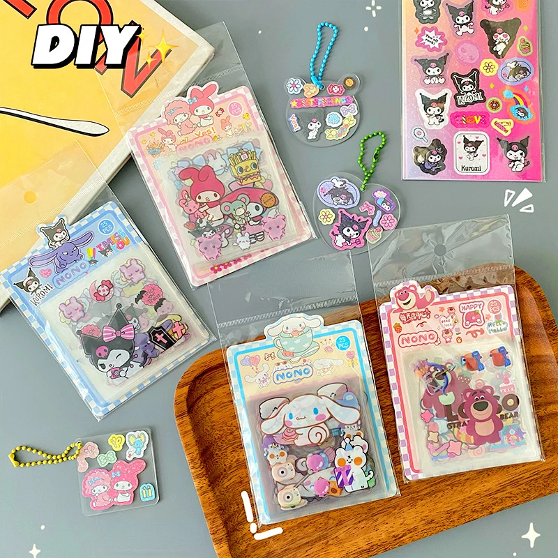 25 arkuszy/zestaw Kawaii słodkie Sanrio kreskówki naklejki dla zwierząt Kuromi moja melodia paczka Cinnamoroll Diy materiał podręcznika dekoracyjna