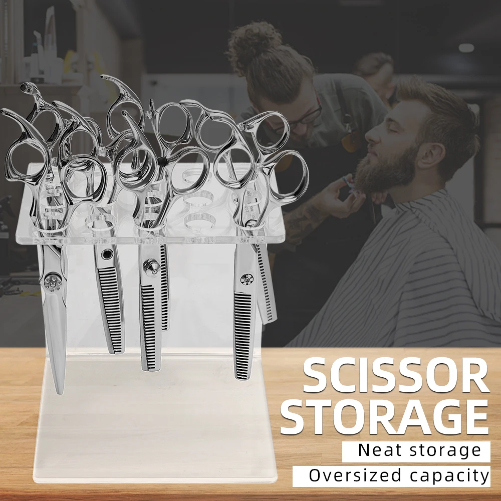 

15 Holes Transparent Acrylic Scissors Storage Rack Salon Hair Cutting Scissors Stand Pro Barber shop Shears Display Rack Tools