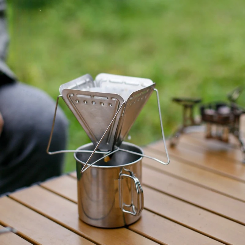 

Stainless Steel Outdoor Camping Hand Brew Coffee Filter Funnel With Stand Reusable Drip Filter Cup Tool For Hiking Picnic Travel