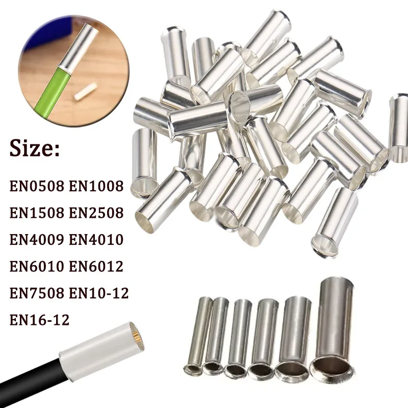 100PCS Non-Insulated Wire Connector Ferrules Electrical Cable Terminal Brass Bare Tinned Crimp Terminal 0.5-16mm