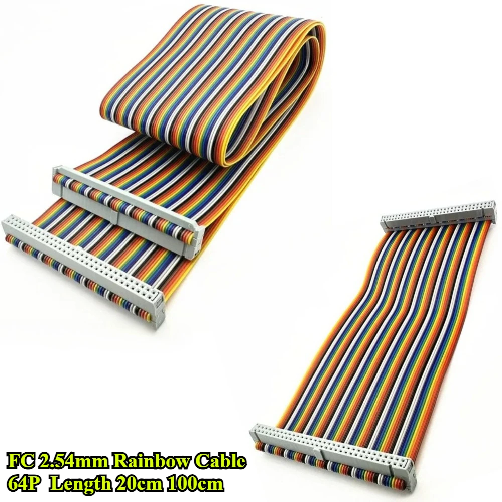 

2/3Pcs/lot FC to FC 2.54mm Pitch IDC Color Flat Cable LED Screen Connection JTAG Download Line 20/100cm 64P Rainbow Cable