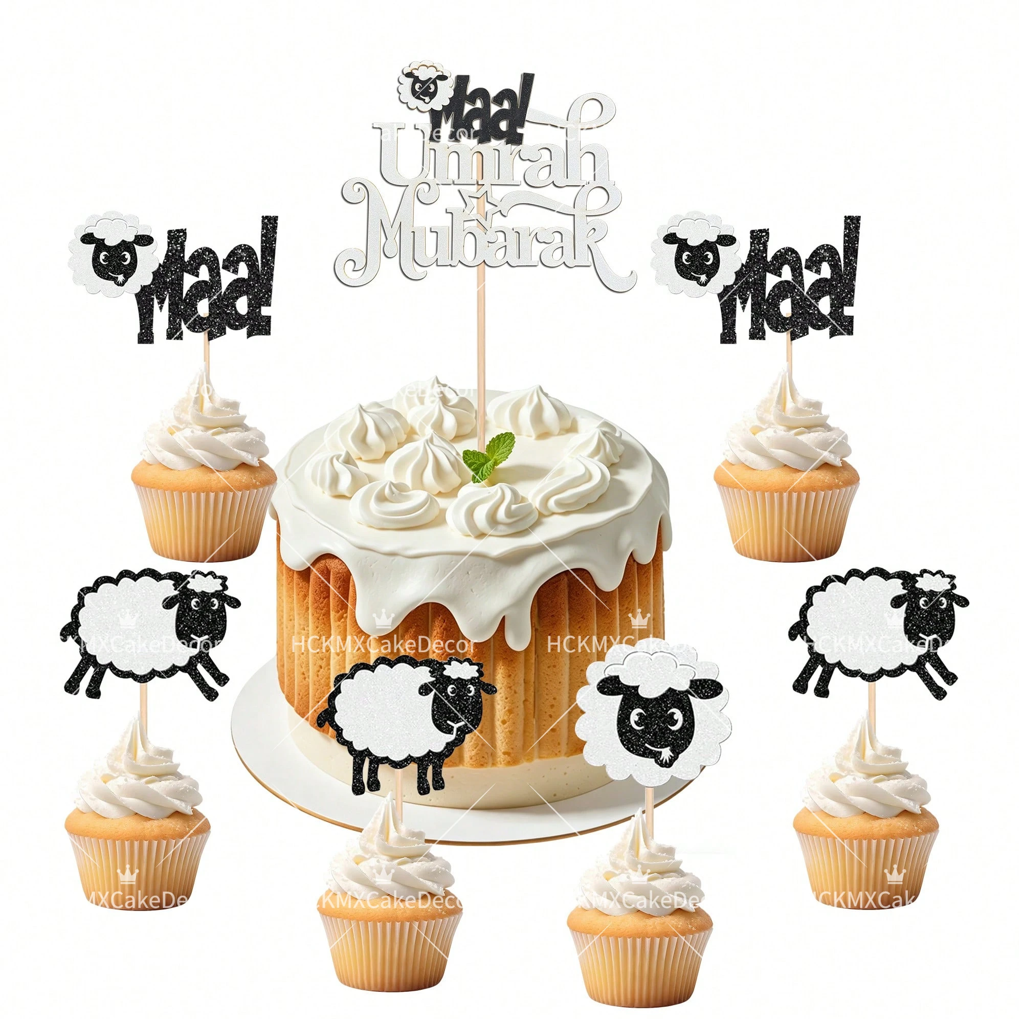 25-teiliges Umrah Mubarak Kuchendekor-Set mit Schaf-Cupcake-Topper für Eid Al-Adha Muslimische Hajj-Party-Dekorationen