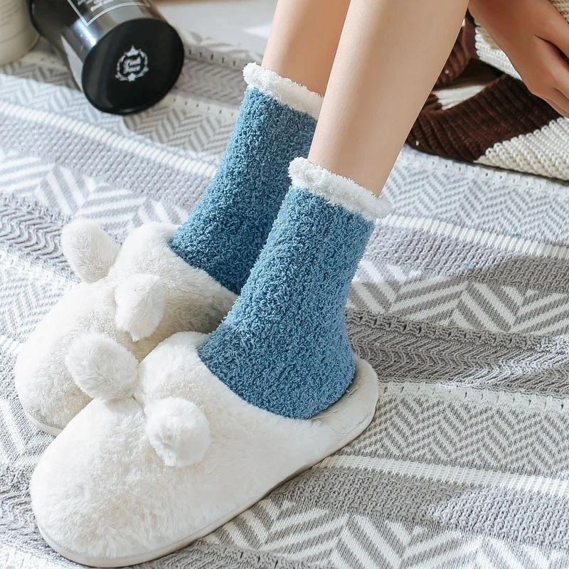 1Pairs Winter Warm Fluffy Fuzzy Socks Women Socks Sleep Sock Mid-tube Home Floor House Cosy Soft Kawaii Thermal Thick Snow Socks