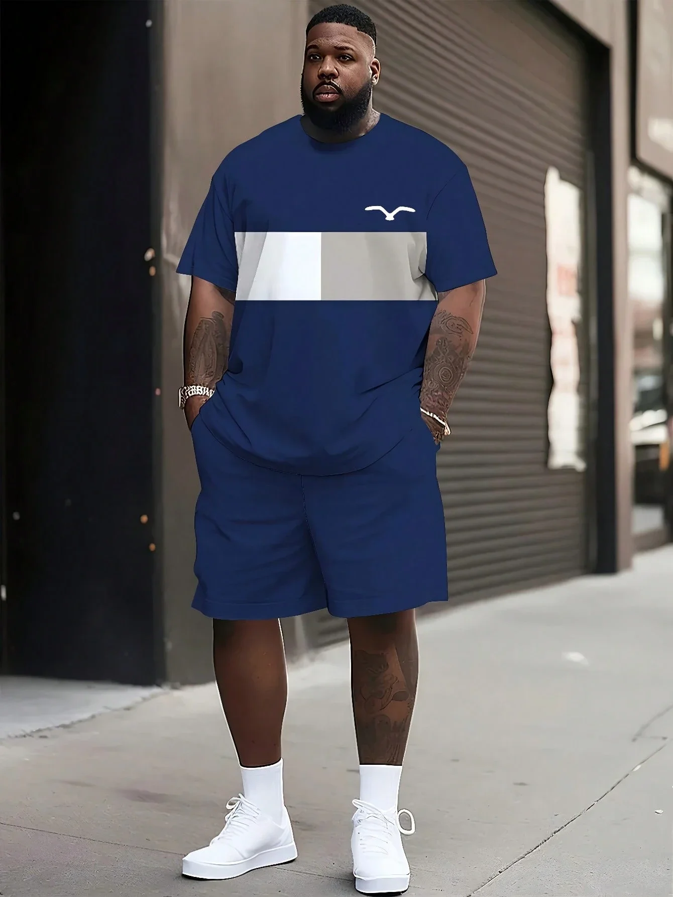 

Plus Size Men's Short Sleeve T-Shirt And Shorts Set Casual Sporty Loose Fit