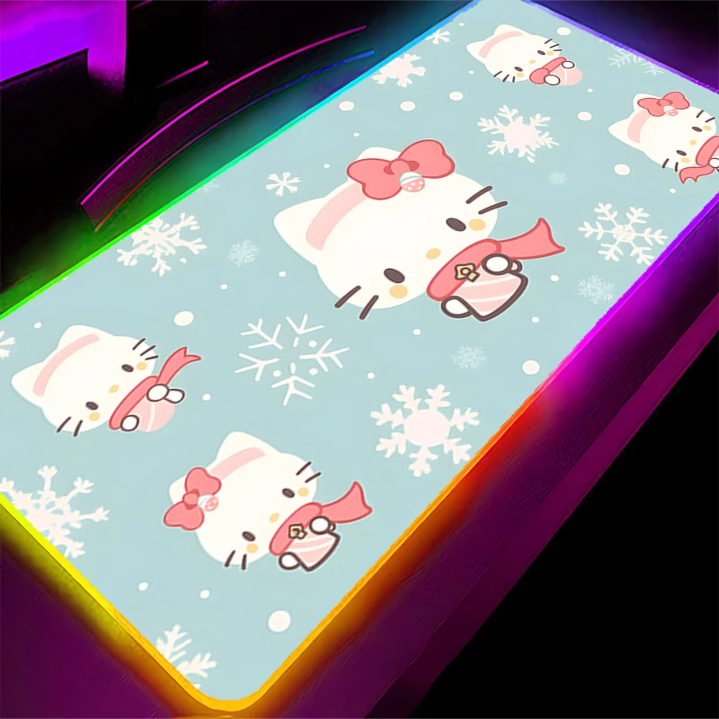 RGB Computer Varmilo Tastatur LED Mauspad Rastkante Hallo Kitty Hintergrundbeleuchtung Gaming Zubehör Gamer Teppich Schreibtisch Matte Mousepad
