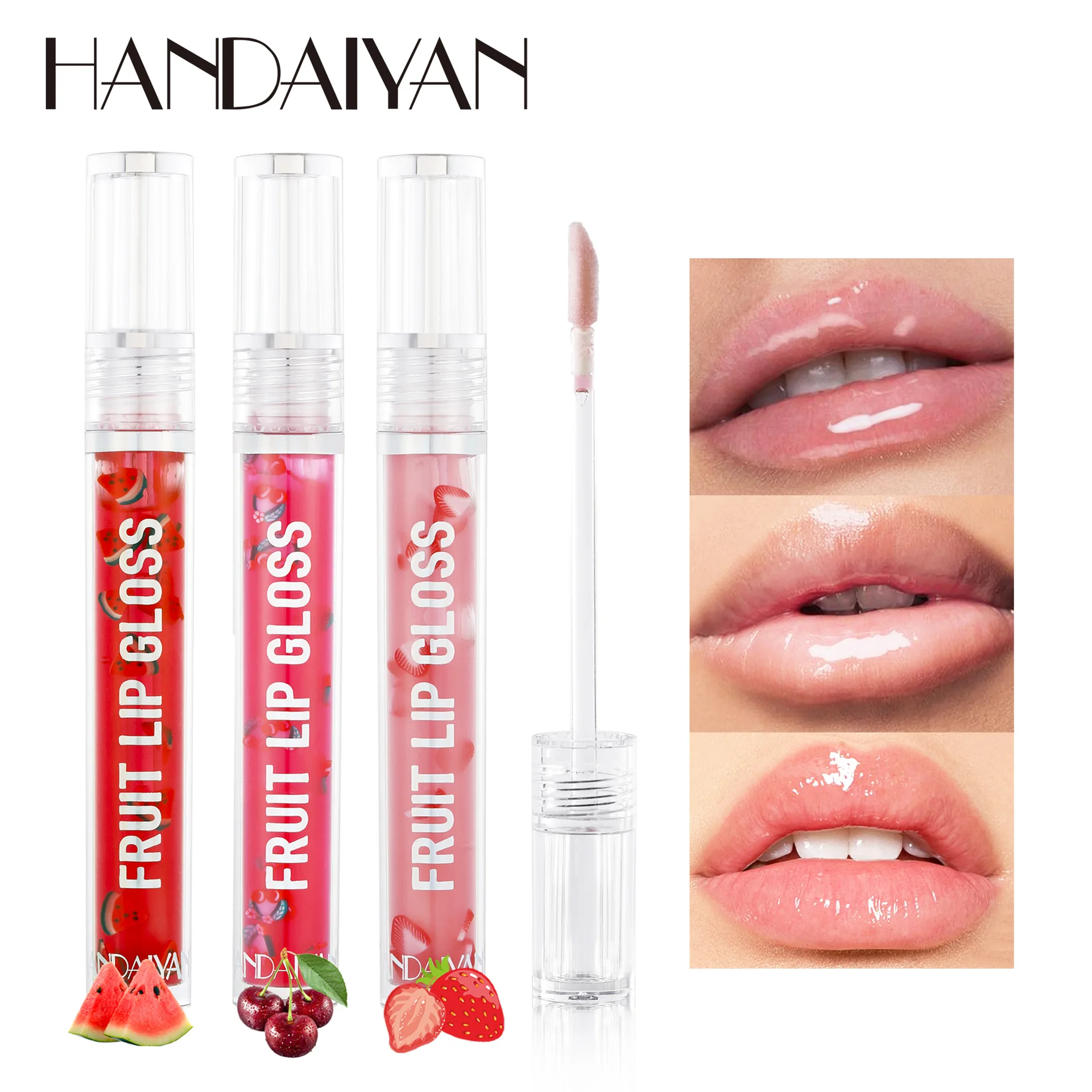 Handaiyan New Transparent Fruit lip gloss cute clear lipgloss ink plumper balm Polished moisturizing liquid lipstick oil labial