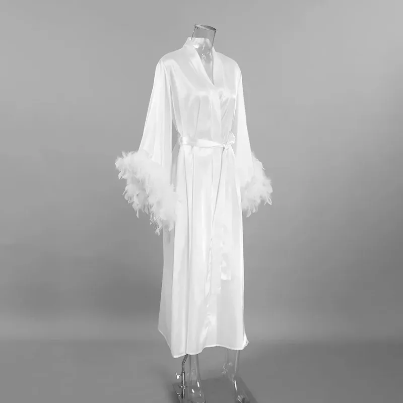 

Шелковый халат-кимоно «Перьевая румянец» для невесты, свадебный, в пол, для девичника, из сатина