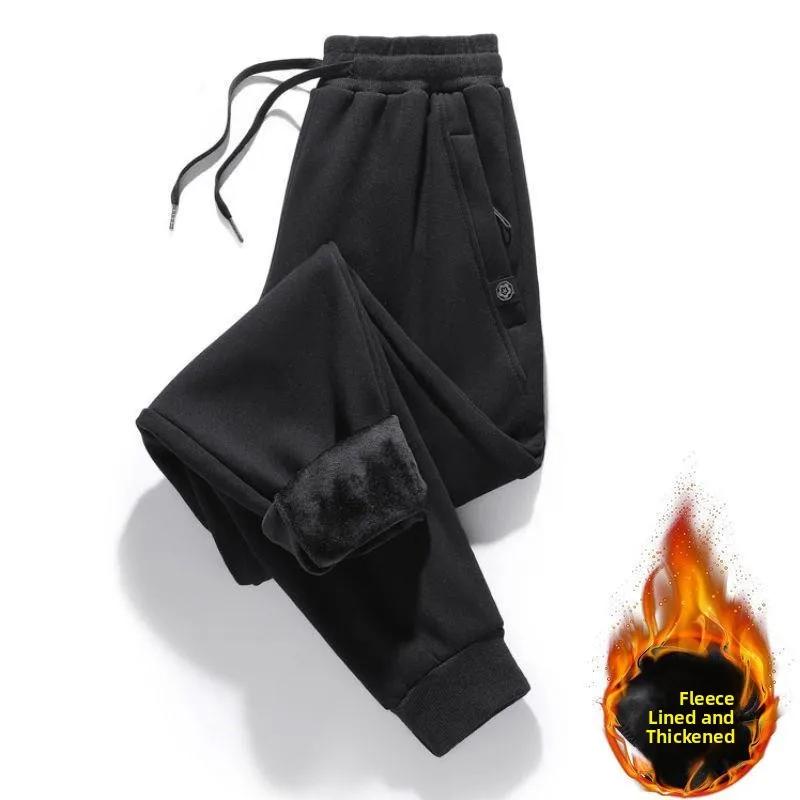 

Thiened Fce Lined Men's Casual Sports Pants Autumn Winter Lamb Velvet Sweatpants Loose Fit Dad Sle Long Trousers