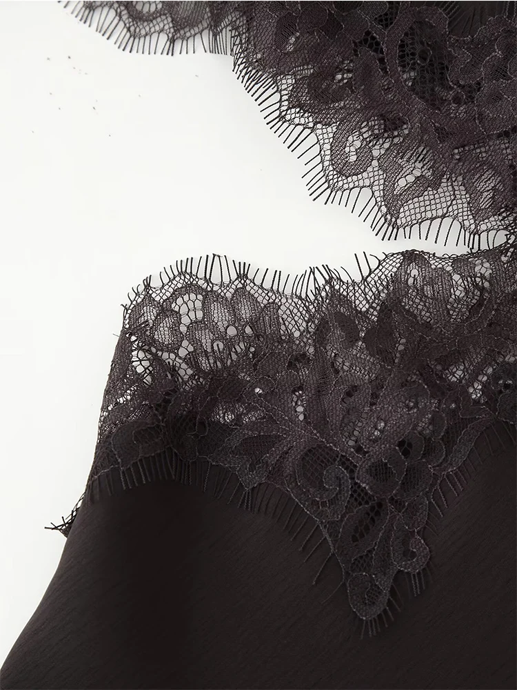    새로운 여성 레이스 미디 드레스 솔리드 컬러 홀로우 아웃 비대칭 밑단 드레스 우아한 섹시한 이브닝 드레스 여성용 반소매 드레스