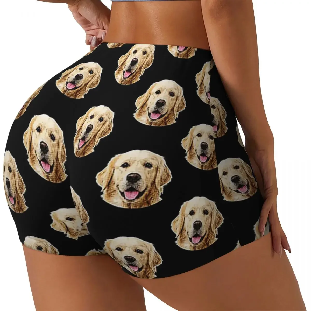 Custom Funny Golden Retriever Face Portrait Women Gym Workout Running Shorts Athletic Volleyball Biker Yoga Shorts