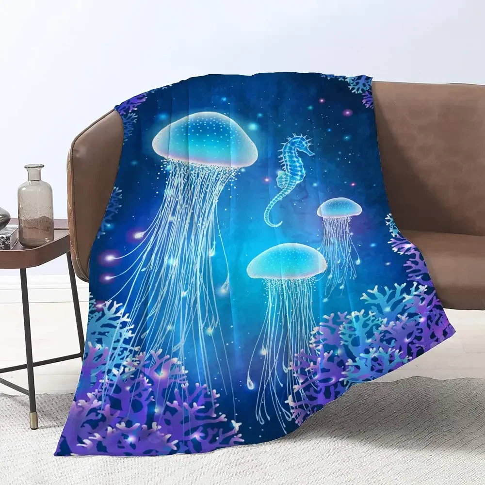 

Undersea Glow Jellyfish Throw Blanket Soft Warm Lightweight for Bed Couch Travel Camping Home Decor