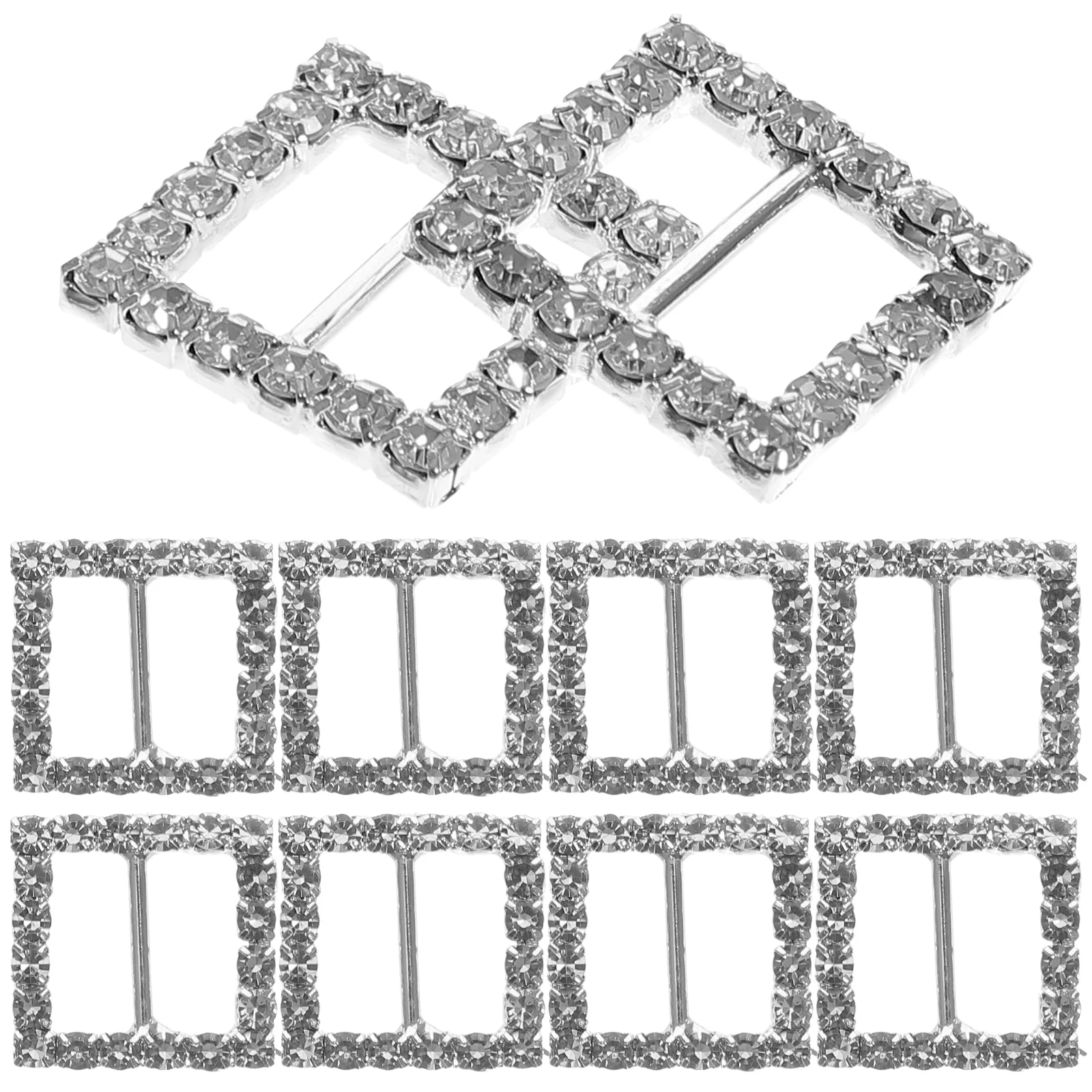 10 pçs em forma quadrada strass cravejado fita fivela sliders para diy artesanato presente de casamento (prata) sliders de fita