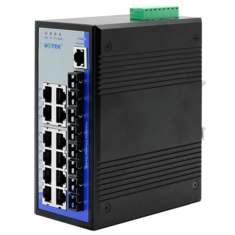 

UOTEK 100M 16-портовый управляемый Ethernet-коммутатор с поддержкой RJ-45 и оптоволоконного порта Высококачественный коммутатор на DIN-рейке UT-62416F-12T4SC-BNF